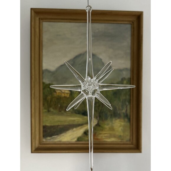 BALSAM HILL Gleaming Stars Christmas Ornaments Set Of 6 Clear Glass 5-9” 4004051 - Picture 5 of 5